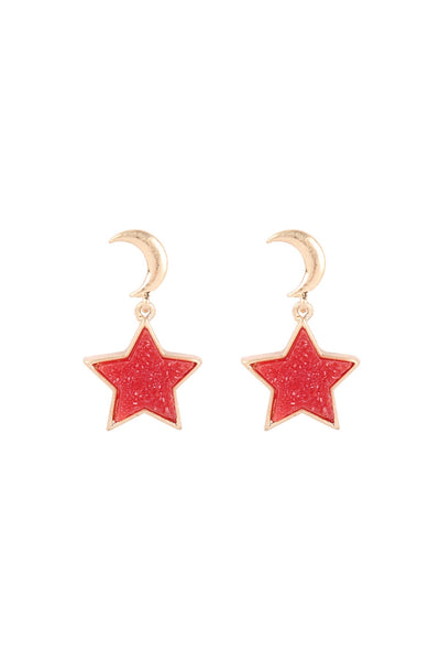 MOON DANGLING STAR DRUZY POST EARRINGS/6PCS (NOW $2.00 ONLY!)