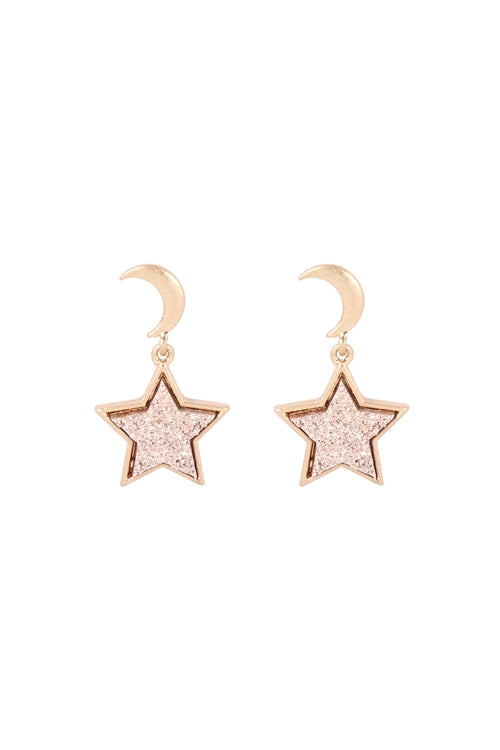 MOON DANGLING STAR DRUZY POST EARRINGS/6PCS (NOW $2.00 ONLY!)