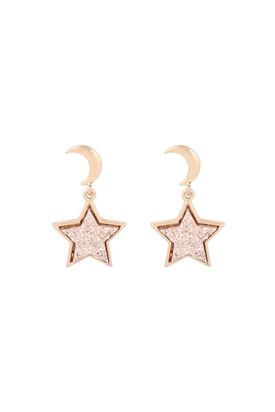 MOON DANGLING STAR DRUZY POST EARRINGS/6PCS (NOW $2.00 ONLY!)