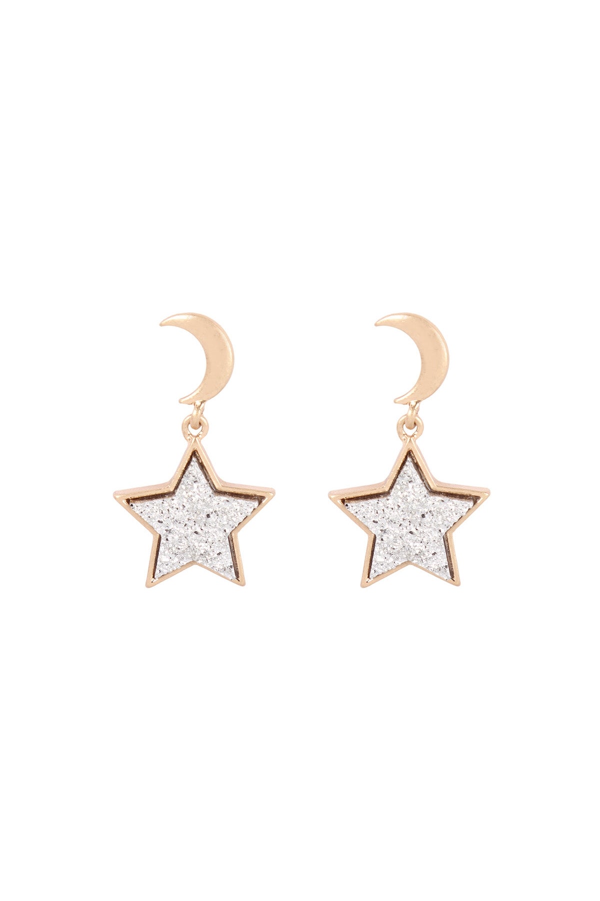 MOON DANGLING STAR DRUZY POST EARRINGS/6PCS (NOW $2.00 ONLY!)