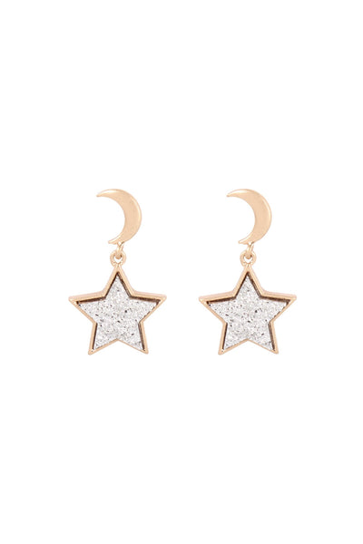 MOON DANGLING STAR DRUZY POST EARRINGS/6PCS (NOW $2.00 ONLY!)