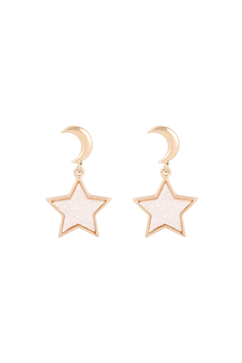 MOON DANGLING STAR DRUZY POST EARRINGS/6PCS (NOW $2.00 ONLY!)