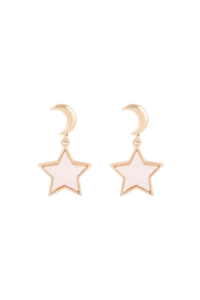 MOON DANGLING STAR DRUZY POST EARRINGS/6PCS (NOW $2.00 ONLY!)