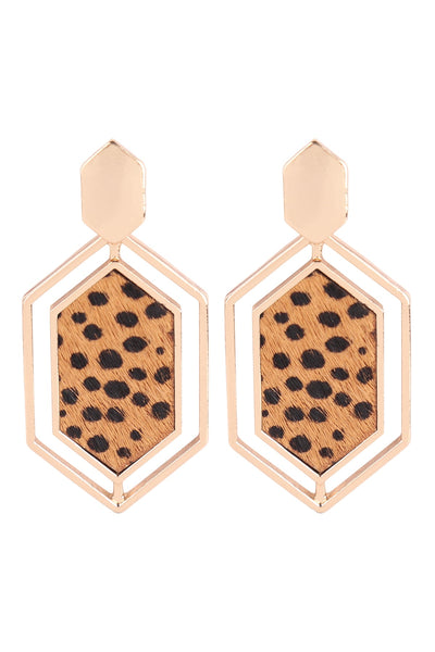 HEXAGON SHAPE REAL CALF HAIR LEATHER POST EARRINGS (NOW $1.50 ONLY!)