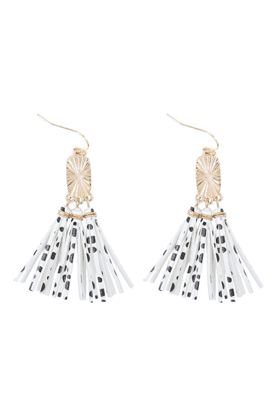 PU LEATHER CHEETAH TASSEL HOOK EARRINGS