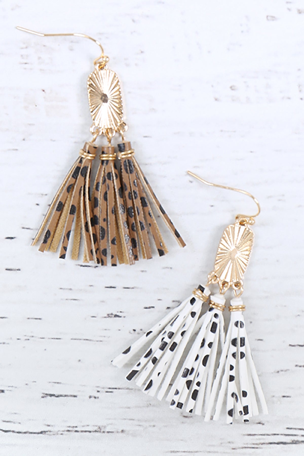 PU LEATHER CHEETAH TASSEL HOOK EARRINGS