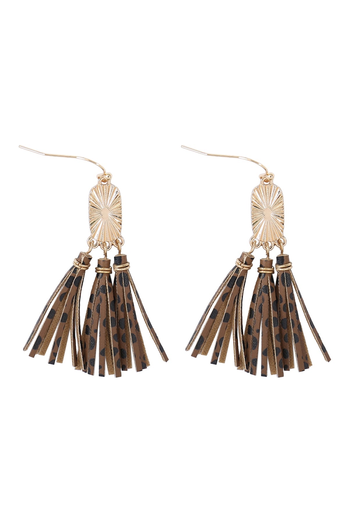 PU LEATHER CHEETAH TASSEL HOOK EARRINGS