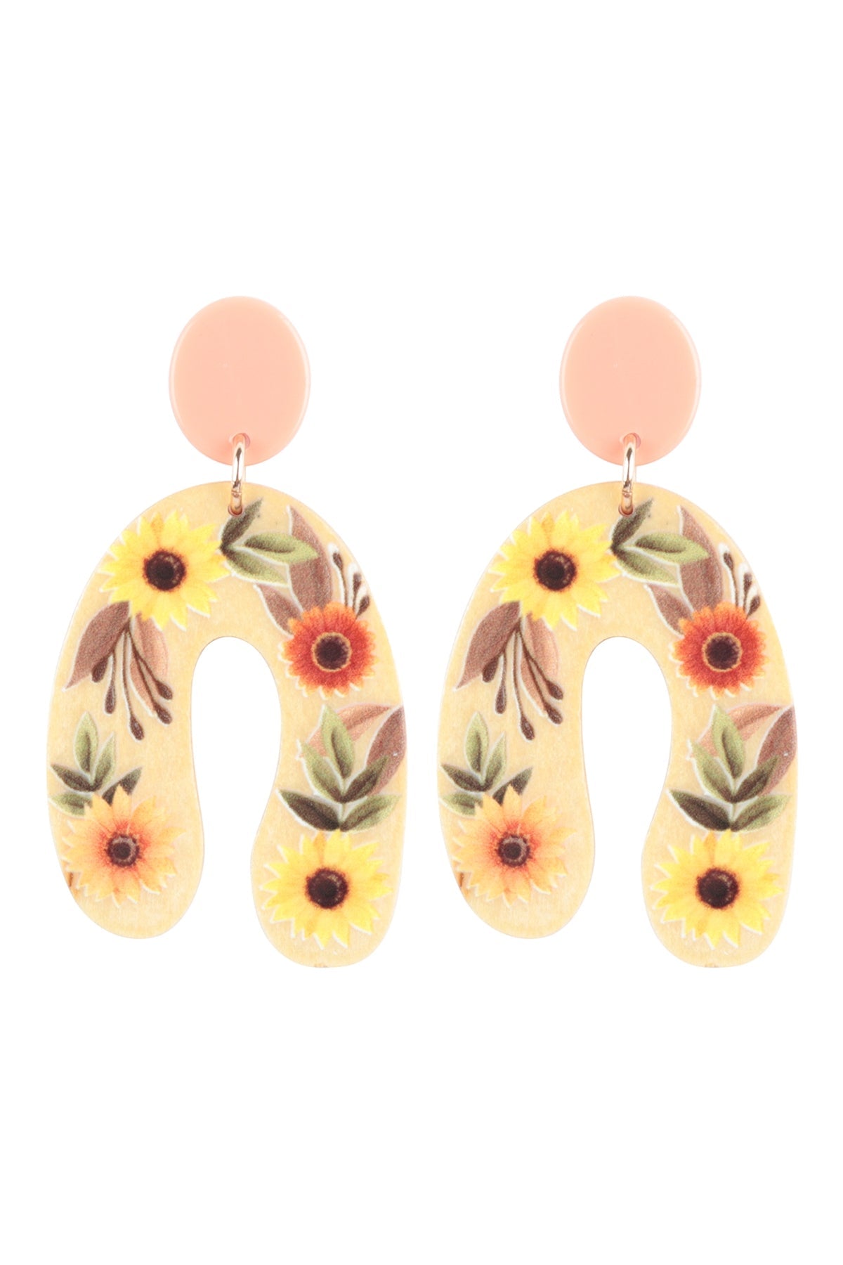 ARCH SUNFLOWER WOOD POST DANGLE EARRINGS (NOW $3.50 ONLY!)