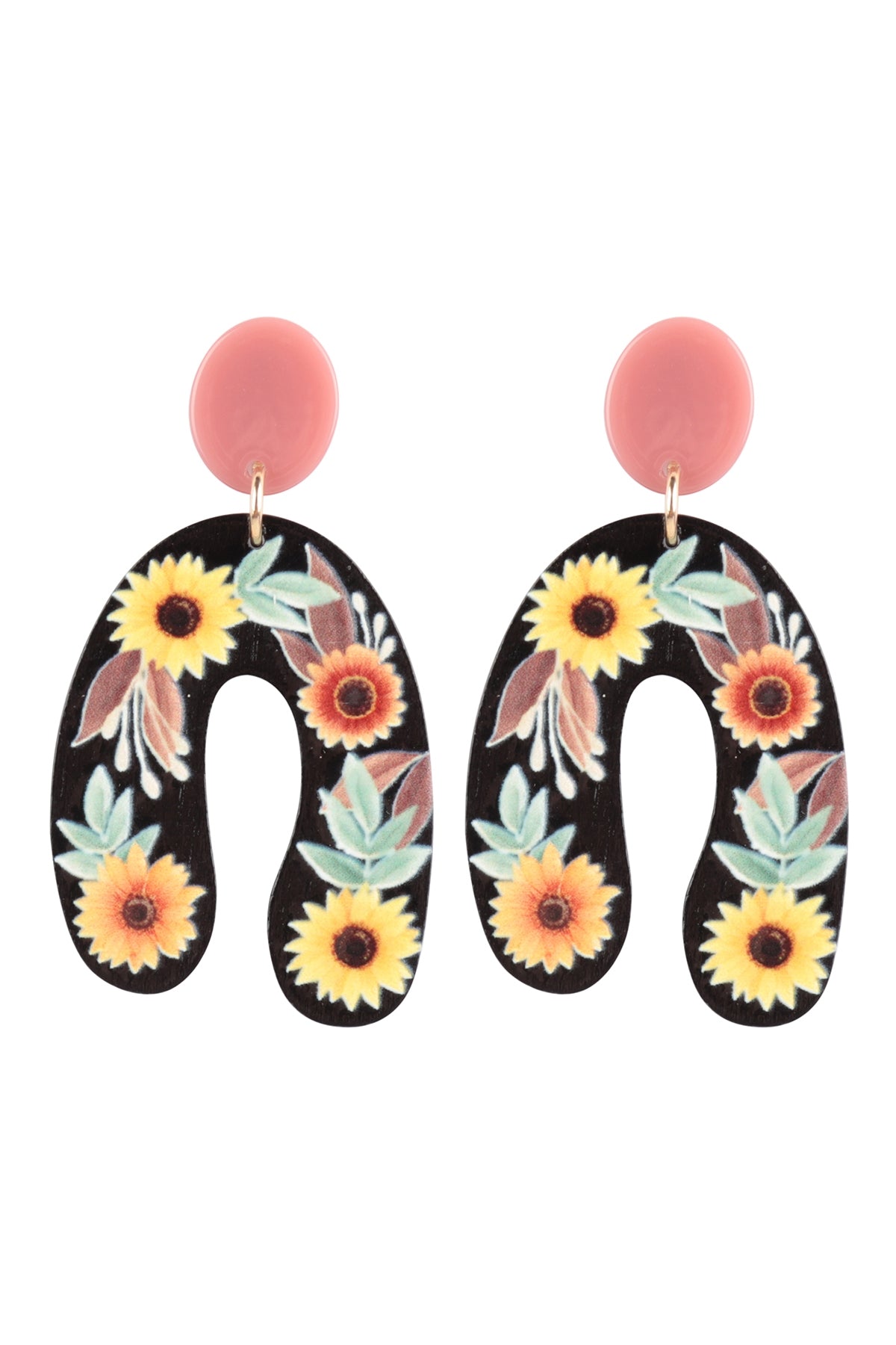 ARCH SUNFLOWER WOOD POST DANGLE EARRINGS (NOW $3.50 ONLY!)