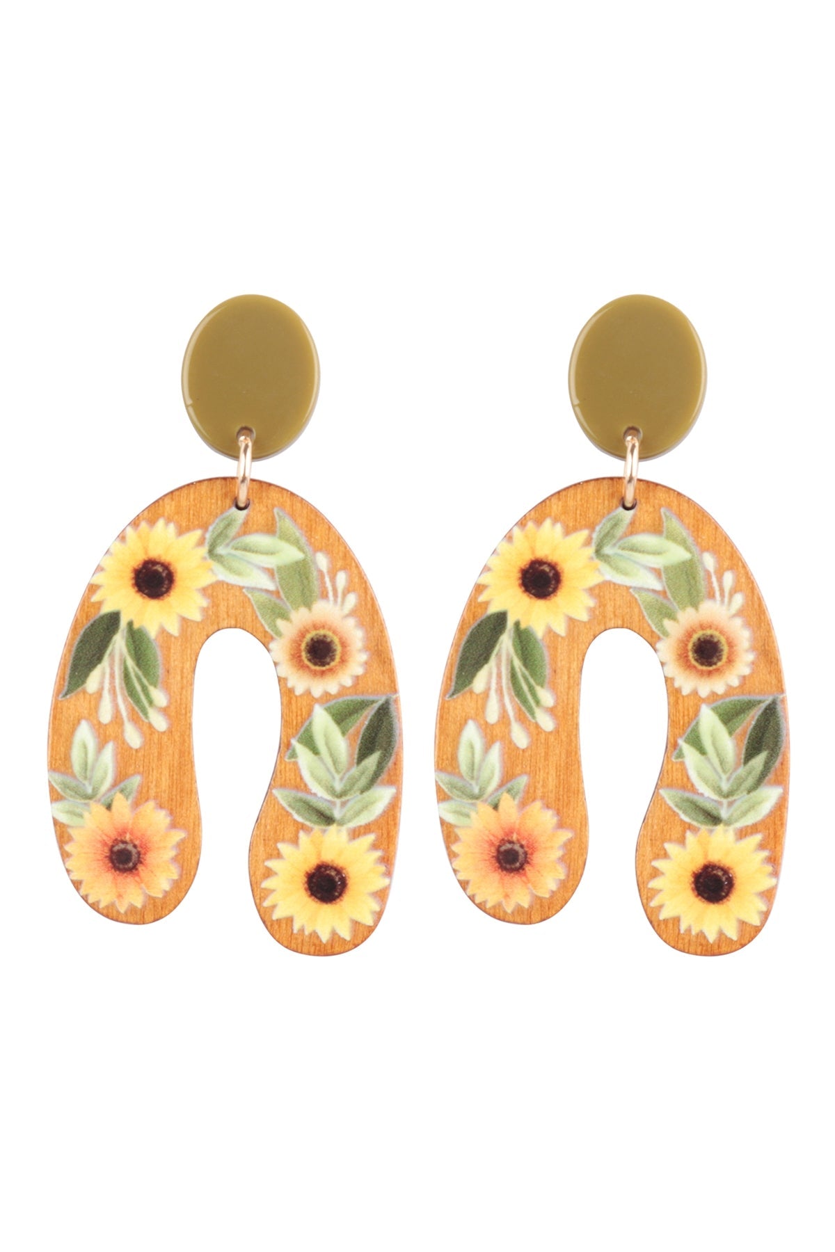 ARCH SUNFLOWER WOOD POST DANGLE EARRINGS (NOW $3.50 ONLY!)