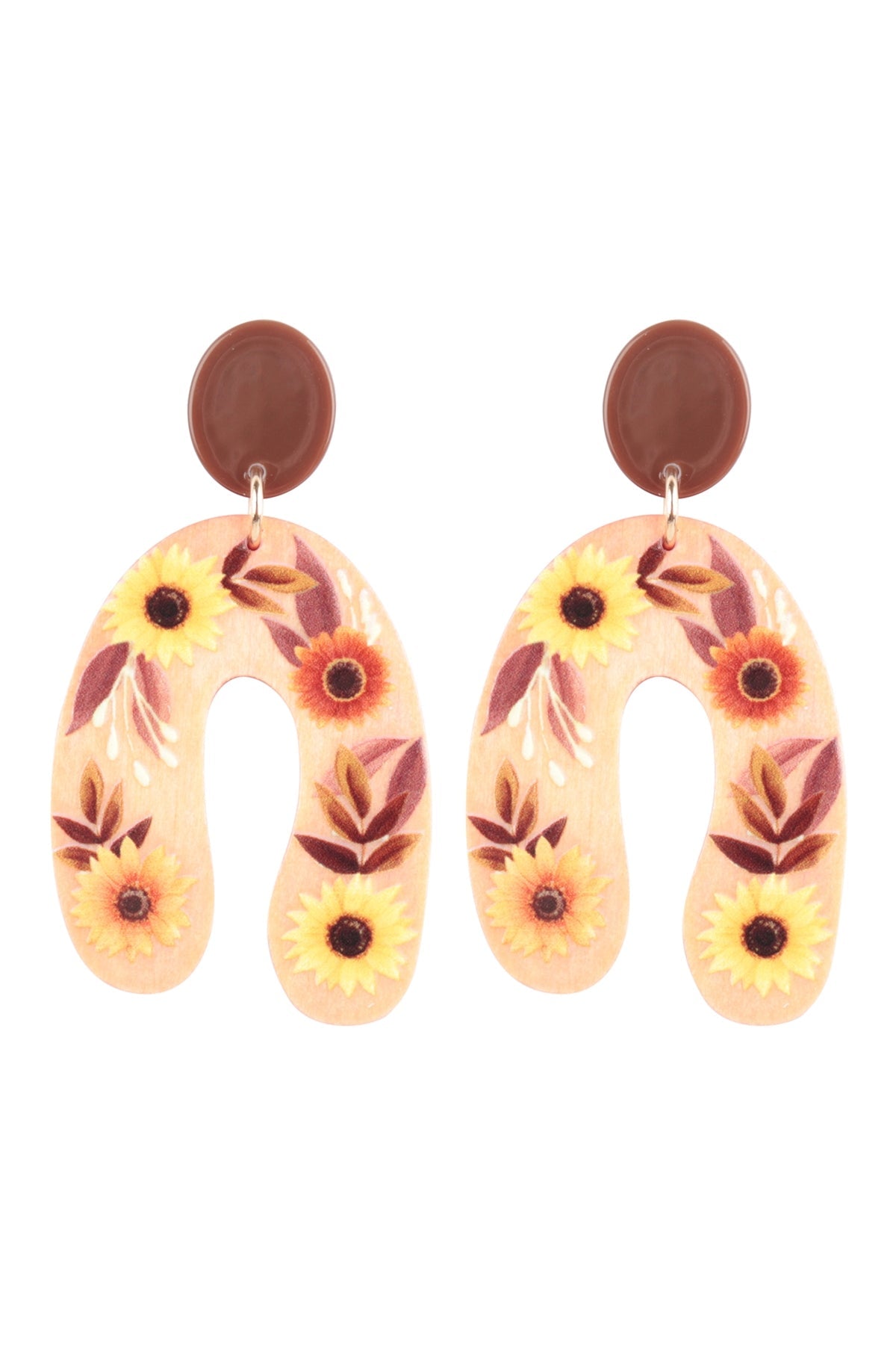 ARCH SUNFLOWER WOOD POST DANGLE EARRINGS (NOW $3.50 ONLY!)