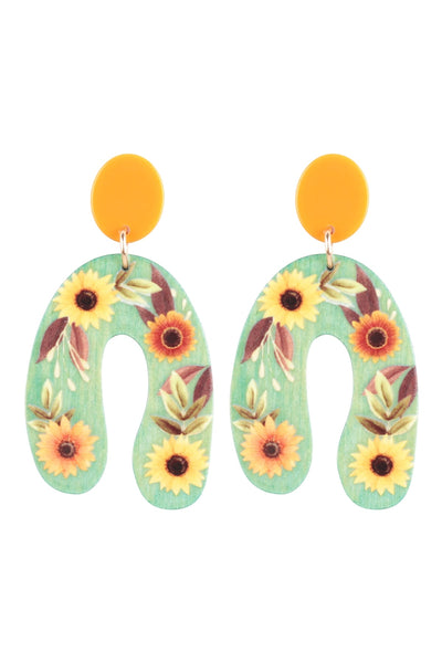 ARCH SUNFLOWER WOOD POST DANGLE EARRINGS (NOW $3.50 ONLY!)