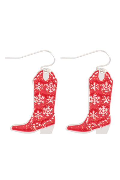 SNOW FLAKE PATTERNED BOOTS ENAMEL HOOK EARRINGS