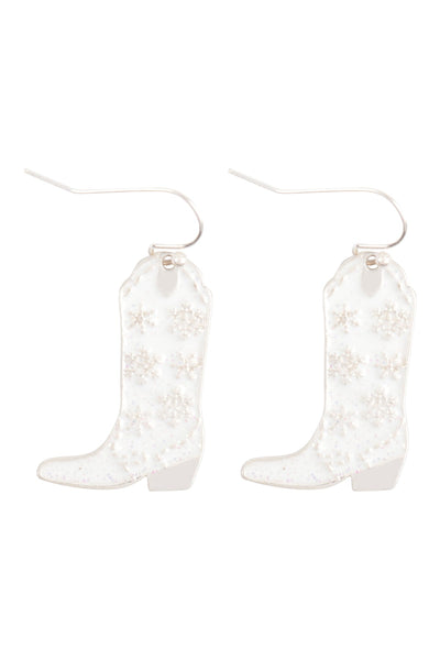 SNOW FLAKE PATTERNED BOOTS ENAMEL HOOK EARRINGS