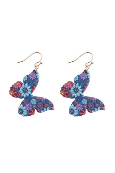 1.5" BUTTERFLY PRINT WOOD DANGLE EARRINGS