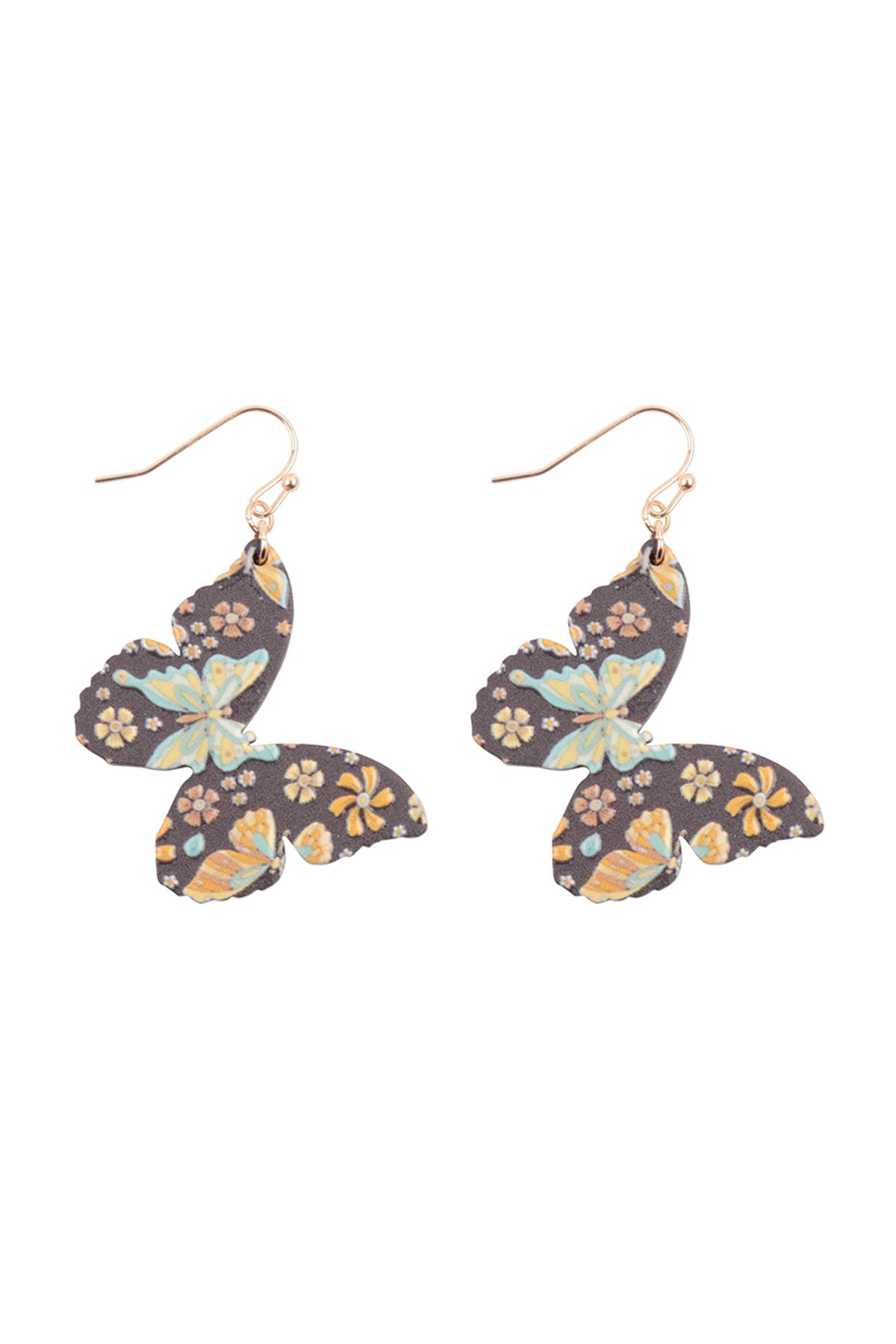 1.5" BUTTERFLY PRINT WOOD DANGLE EARRINGS