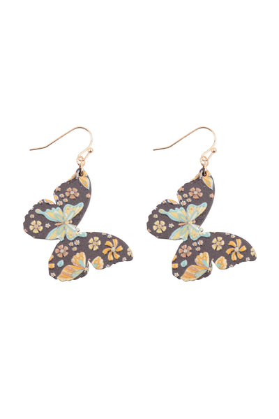 1.5" BUTTERFLY PRINT WOOD DANGLE EARRINGS