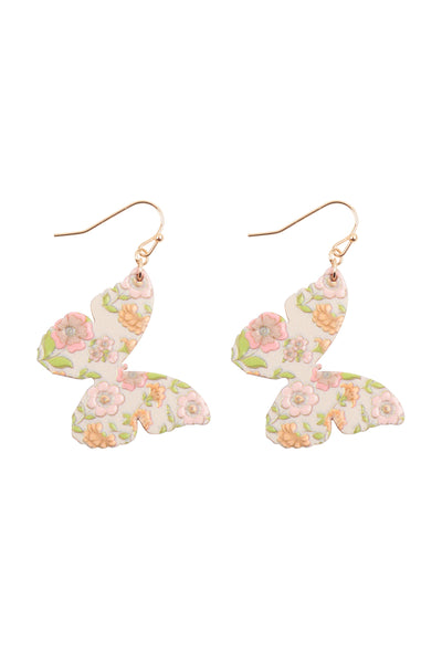1.5" BUTTERFLY PRINT WOOD DANGLE EARRINGS