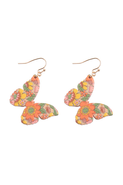 1.5" BUTTERFLY PRINT WOOD DANGLE EARRINGS