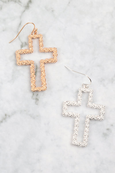 CROSS TEXTURED METAL EARRINGS