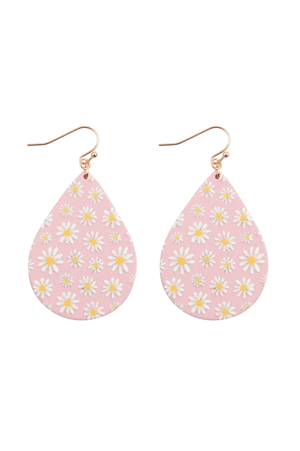 2" FLOWER DAISY PRINT WOOD TEARDROP EARRINGS