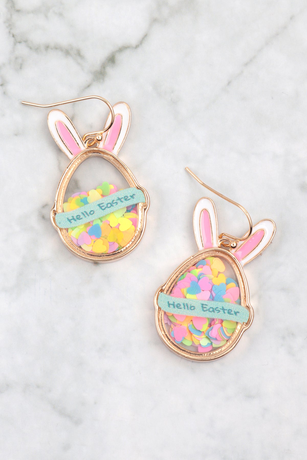 1.5" HELLO EASTER EGG BUNNY EARRINGS