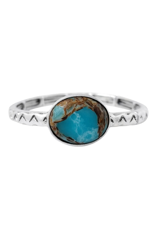 WESTERN CONCHO OVAL SEMI PRICIOUS STONE TEXTURED BANGLE BRACELET