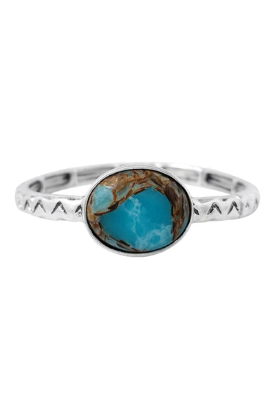 WESTERN CONCHO OVAL SEMI PRICIOUS STONE TEXTURED BANGLE BRACELET