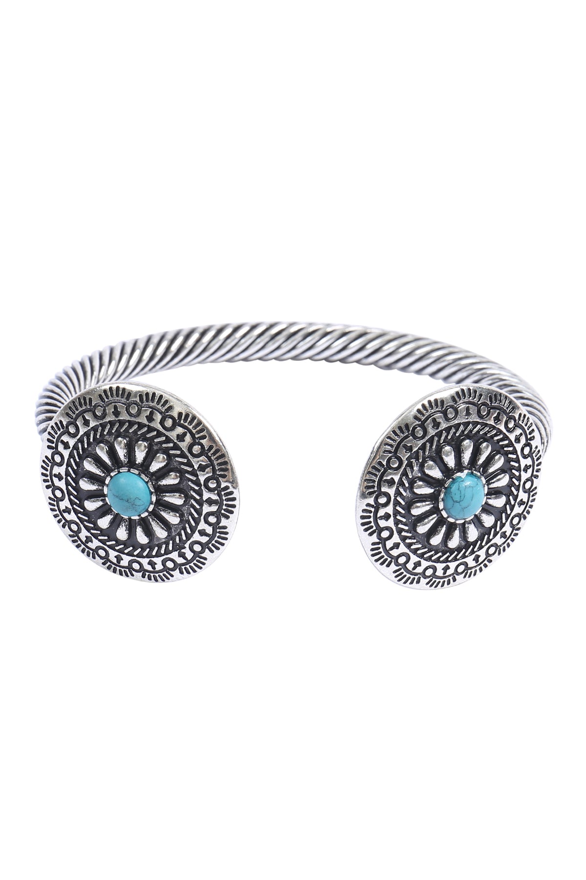 WESTERN CONCHO FLOWER STONE TWISTED WIRE CUFF BRACELET
