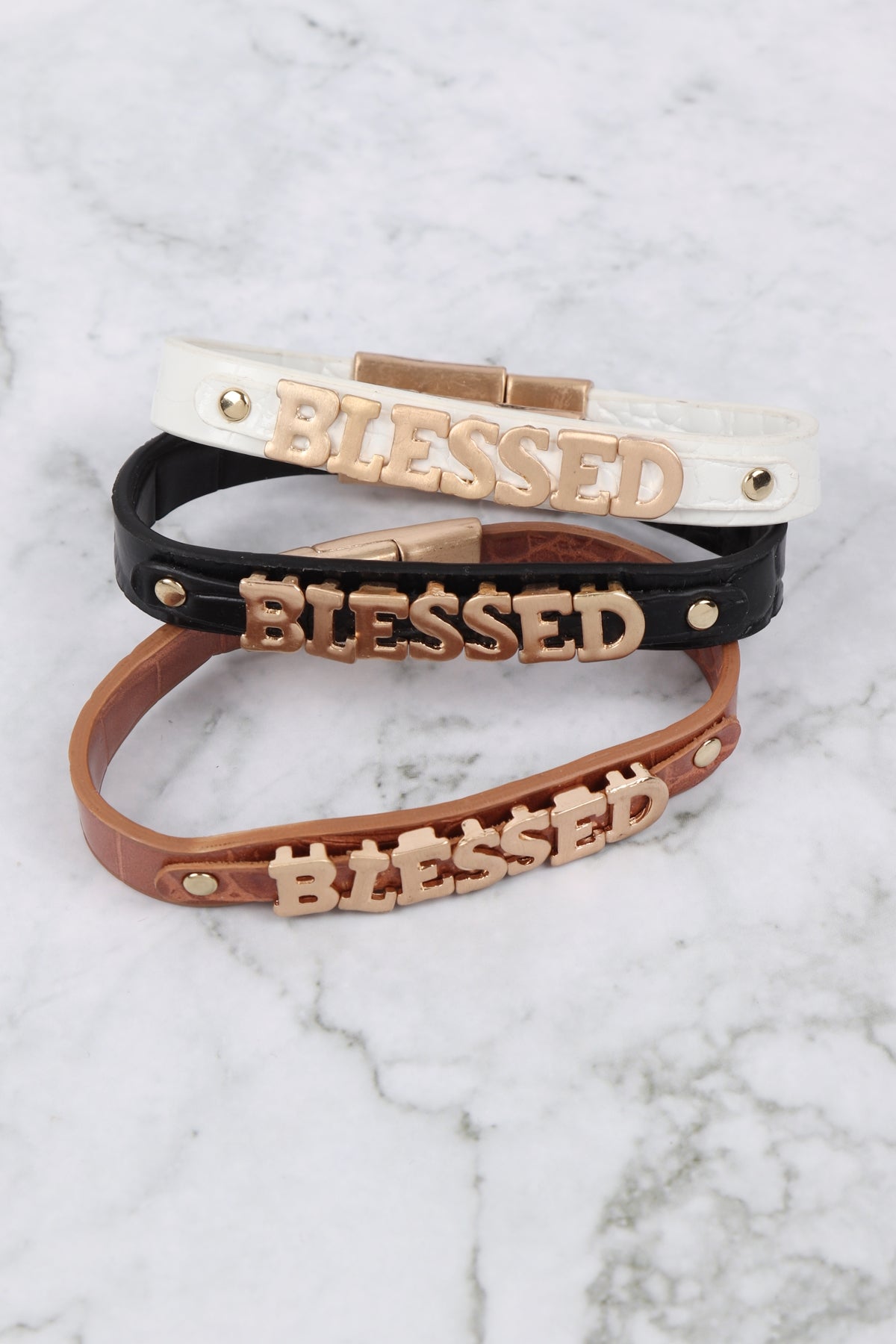 "BLESSED" LEATHER PERSONALIZED MAGNETIC BRACELET