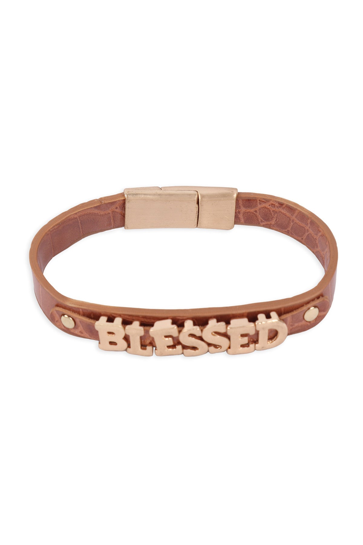 "BLESSED" LEATHER PERSONALIZED MAGNETIC BRACELET
