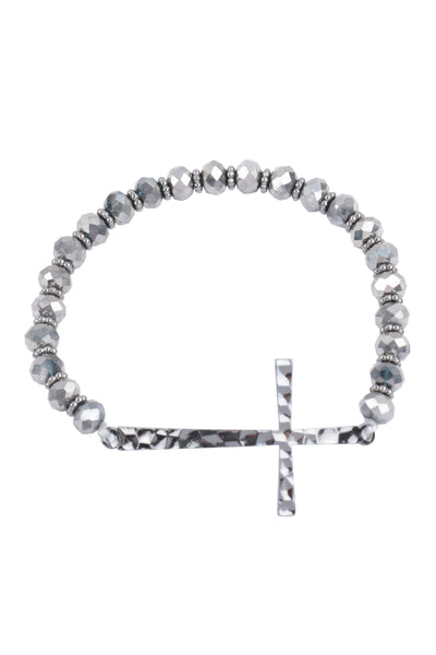 CROSS RONDELLE BEADS STRETCH BRACELET