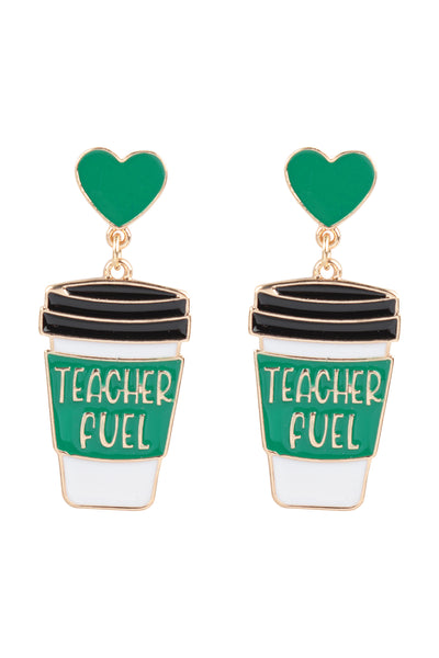 TEACHER'S DAY FUEL COFFEE HEART POST EARRINGS