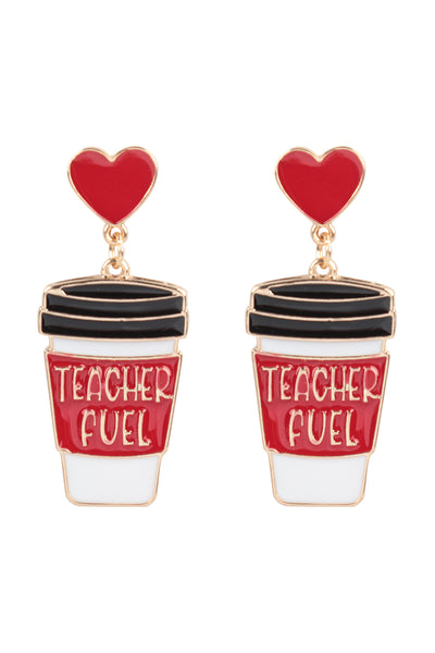 TEACHER'S DAY FUEL COFFEE HEART POST EARRINGS