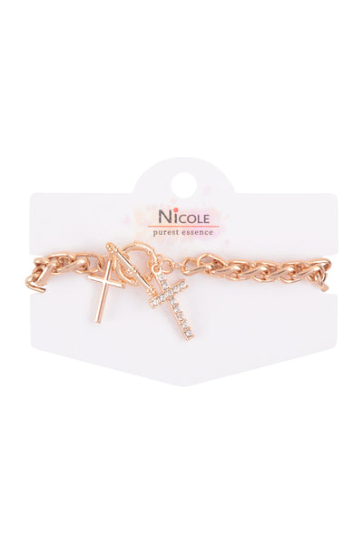 DOUBLE CROSS TOGGLE LOCK CHARM BRACELET