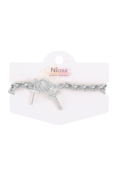 DOUBLE CROSS TOGGLE LOCK CHARM BRACELET