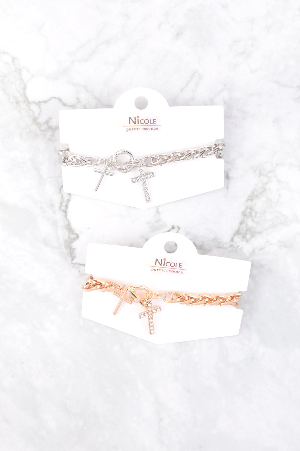 DOUBLE CROSS TOGGLE LOCK CHARM BRACELET