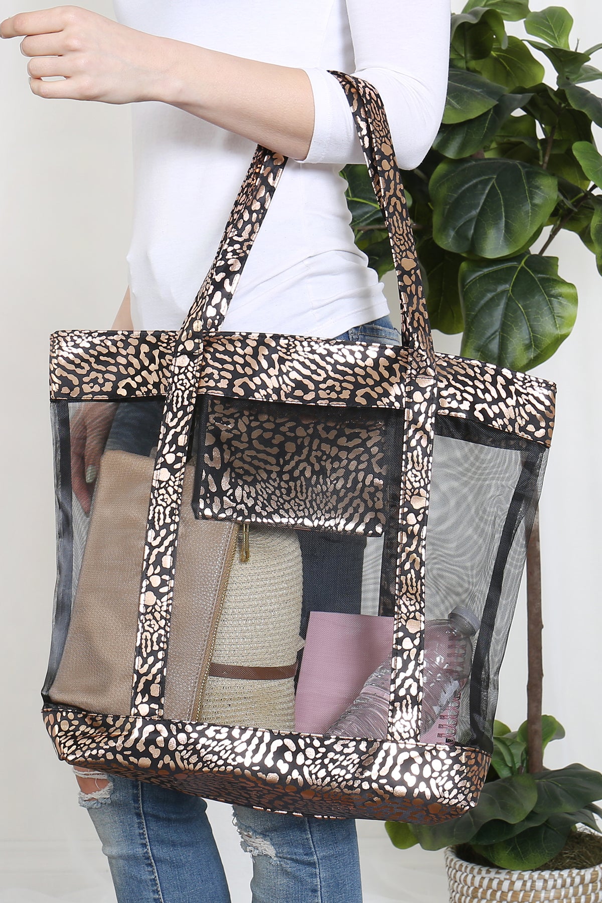 GLITTER LEOPARD TRANSPARENT TOTE BAG (NOW $6.50 ONLY!)