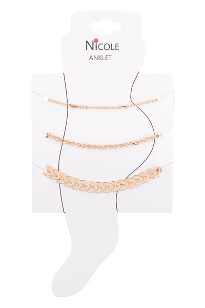 CHEVRON 3 LAYERED CHARM ANKLET