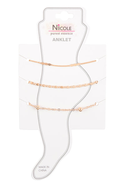 MULTI CHAIN 3 LAYERED CHARM ANKLET