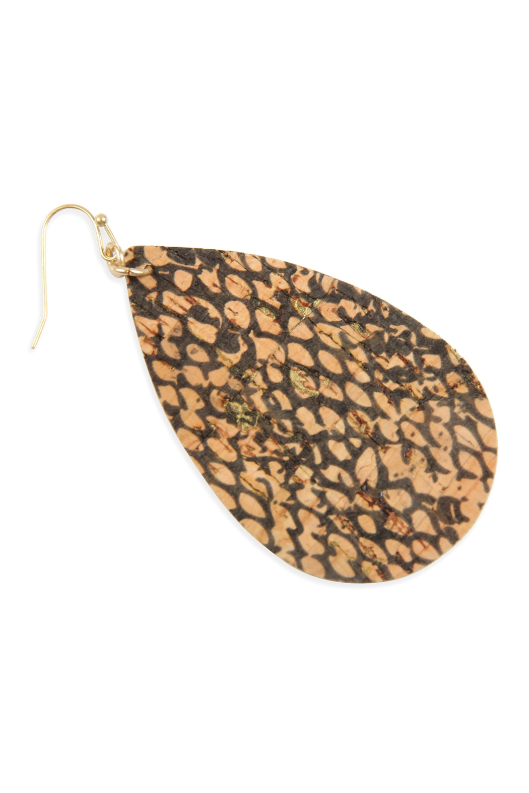 LEATHER CORK FISH HOOK TEARDROP EARRINGS