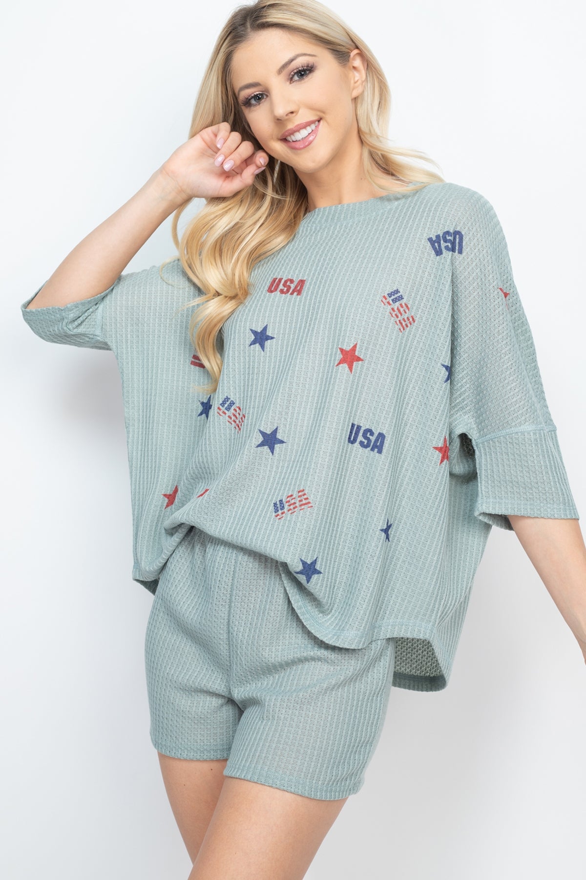 SAGE "USA & STAR" PRINT TOP & SHORT SET