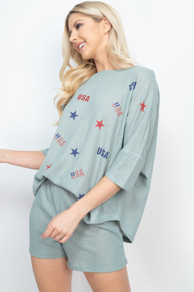 SAGE "USA & STAR" PRINT TOP & SHORT SET