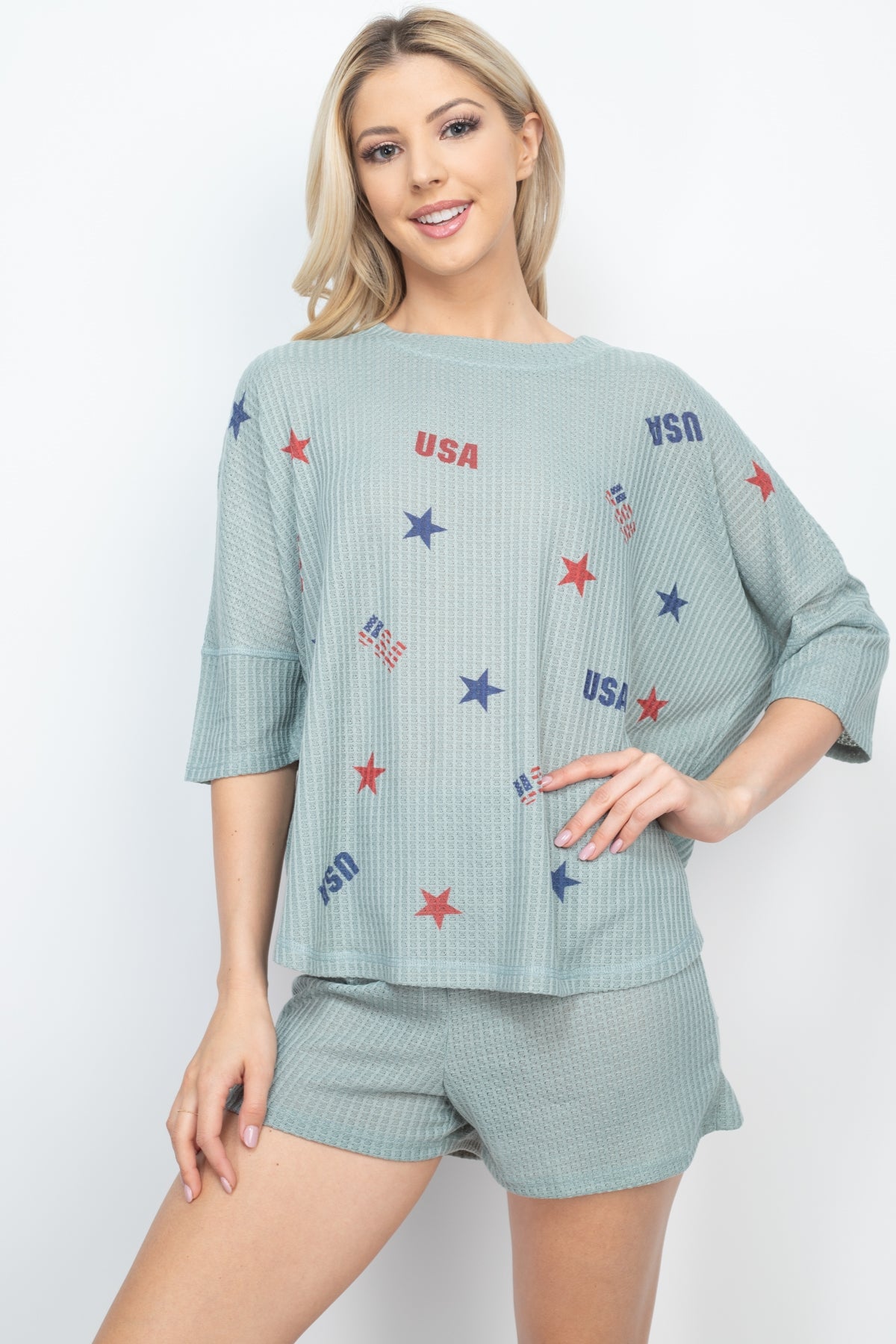 SAGE "USA & STAR" PRINT TOP & SHORT SET