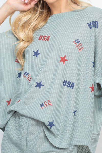 SAGE "USA & STAR" PRINT TOP & SHORT SET