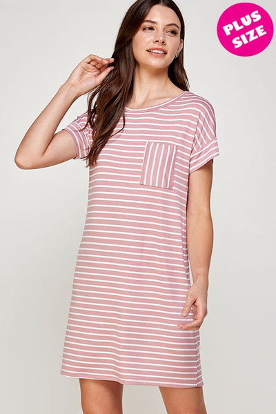 ROSE STRIPES PLUS SIZE DRESS