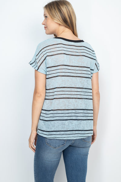 DUSTY BLUE BLACK STRIPES PLUS SIZE TOP