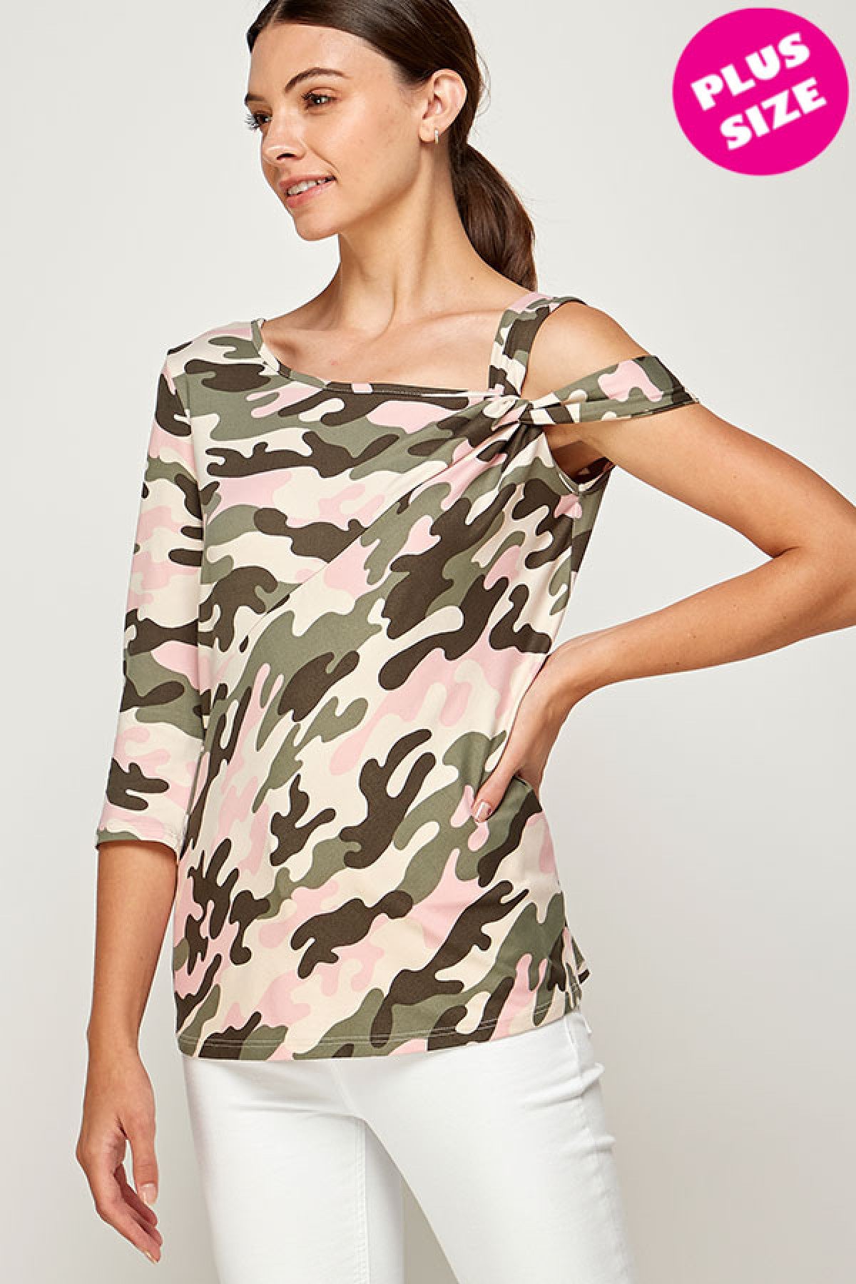 PINK CAMOUFLAGE PLUS SIZE TOP