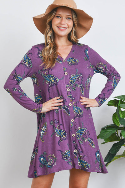 PLUM WITH PAISLEY PRINT DRESS