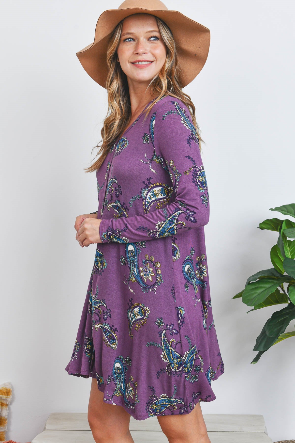 PLUM WITH PAISLEY PRINT DRESS